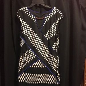 NWOT black dress with white and blue accents
